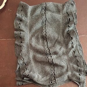 Jamie Gries Collection Gray Knit Scarf with Ruffle Details